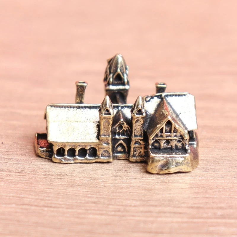 1 PC Brass Retro House Castle Ornament Miniature Landscape Rockery Decor Study Desk Craft Ornament Creative Home Decoration