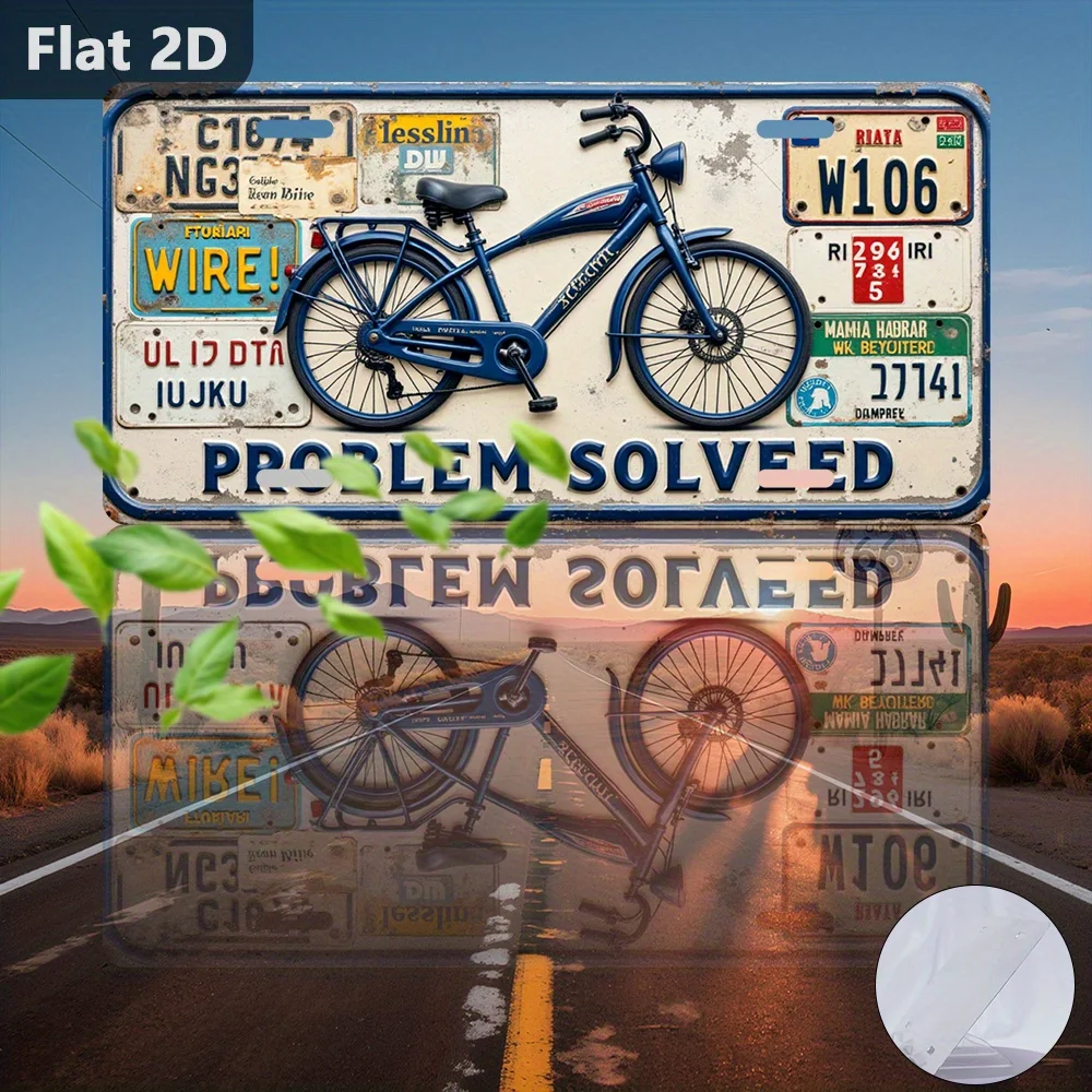 2D Flat, 1pc,Vintage Tin Sign, Decorative Plaque & Statues (30x15cm), Vintage Bicycle,