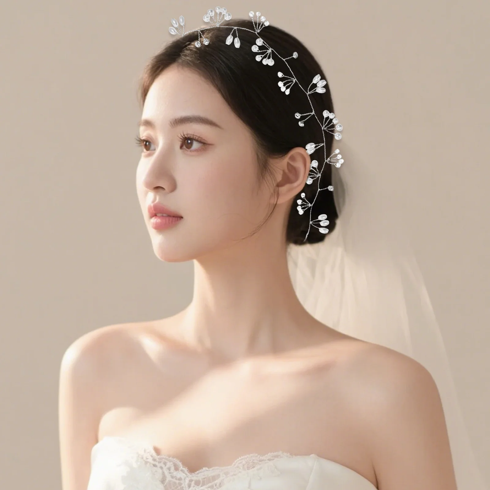 

3 Pcs Pearl Headband for Wedding Hair Decoration Chain Ornaments Women Bridal Vine Handmade Accessories Bride