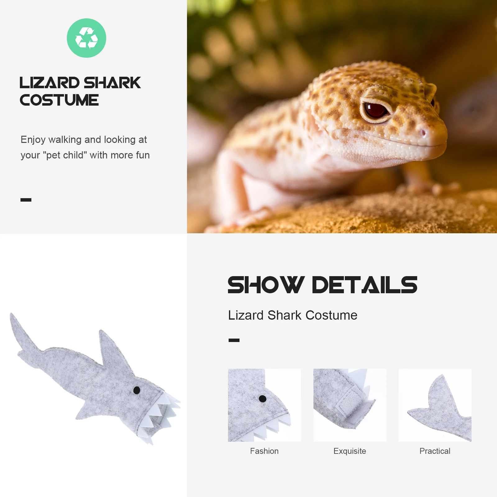 

2Pcs Small Pet Clothing Lizard Shark Suit Felt Clothes Cozy Warm Outfit for Holiday Festival Party Supplies Lizard Shark Suit