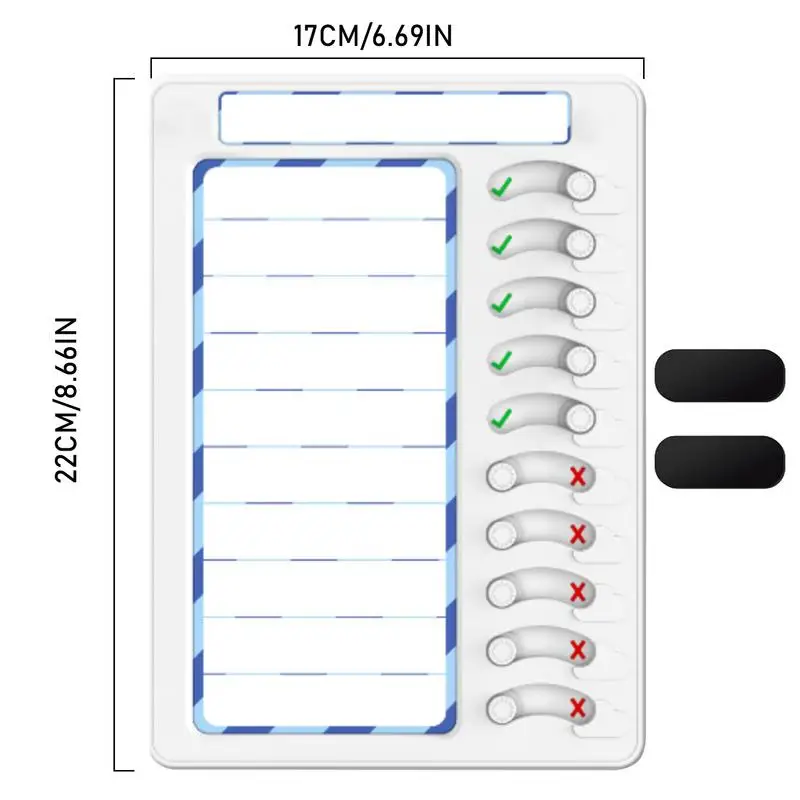 Tablero de lista de verificación de borrado en seco para niños, tabla de tareas borrable con 10 deslizadores y marcadores magnéticos, tablero planificador borrable