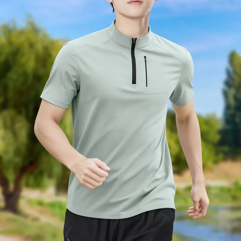 Men's Half-Zip High-Stretch Quick-Dry Short-Sleeve T-Shirt Breathable Outdoor Sports Running Training Stand Collar Casual Top view 4