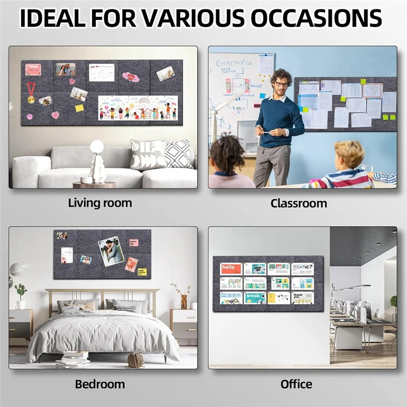 

J1UL1N Cork Board Wall Felt Board Tile With 60 Push Pins And Safe Removable Adhesive Labels For Bulletin Board In Office