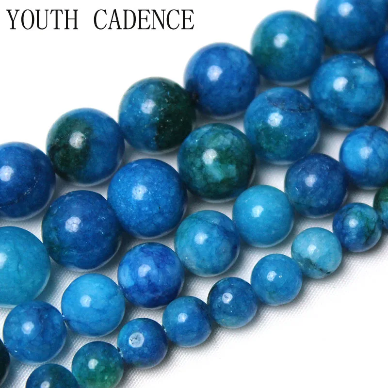 Light Blue Apatite Stone Beads Smooth Round Loose Spacer Beads For Jewelry DIY Making Bracelet  Accessories 15'' 6 8 10mm