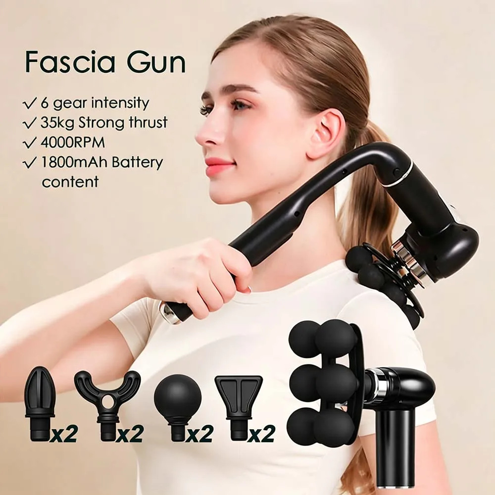 Pistolet de massage fascia à 6 têtes, haute fréquence, pour le corps, le cou, les épaules, la taille et le dos, masseur à poignée, masseur fascia