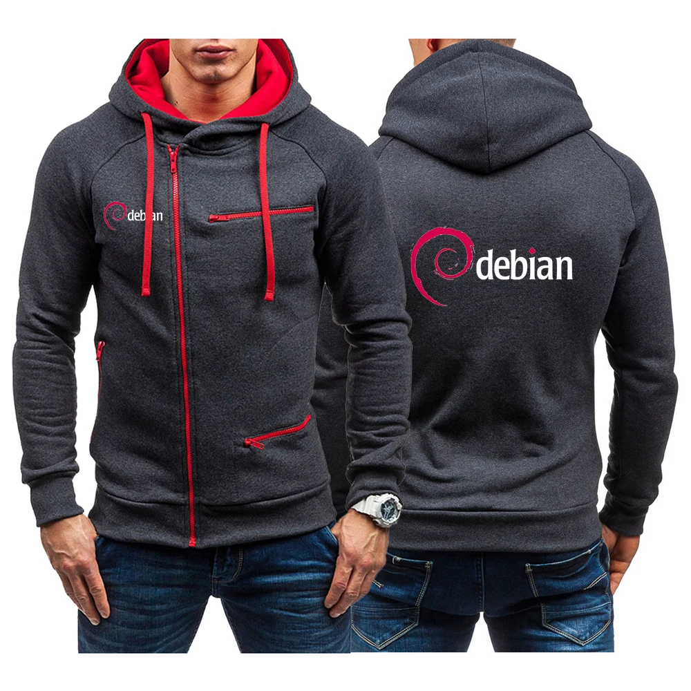 Linux Debian 2024 Men New Spring And Autumn Four Color Zip Up Hoodie Coat Cardigan Thick Casual Long Sleeve Sweatshirts Tops