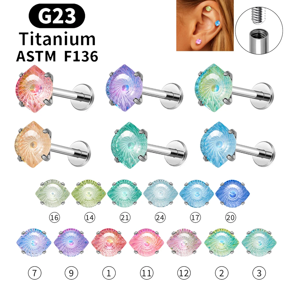 ASTM F136 Titanium 16G CZ Evil Eye Ear Stud Flat Back Cartilage Earring Labret Helix Tragus Lobe Ear Piercing Body Jewelry