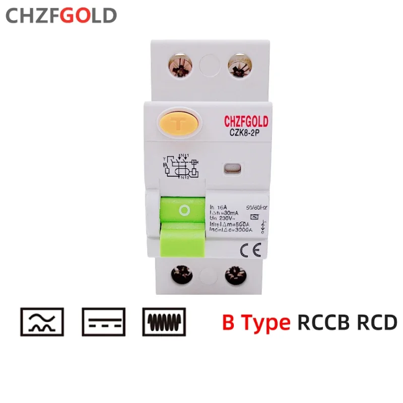 Pojazd elektryczny EV Ładowarka Wyłącznik różnicowoprądowy DC RCCB RCD 2P/4P 63A 30mA Typ B 6KA CHZFGOLD Szyna Din Uniknięcie uziemienia