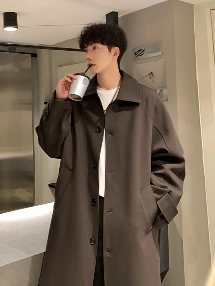 

Cool Sle Men's Windbreaker Coat Pure Color Double Row Buttons Trendy Harajuku Medium Length Faionable Outerwear Jaet