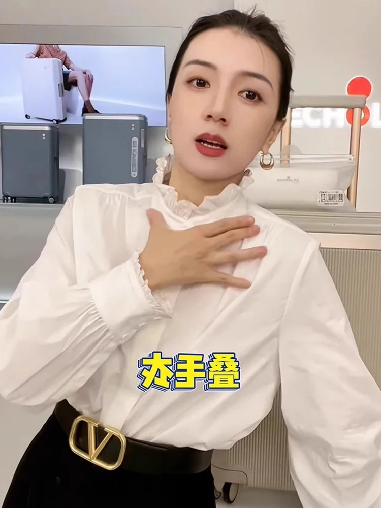 عارضة Sle فضفاضة تناسب طويلة Sve الشيفون irt الأزهار تقليم طوق تنوعا Faionable اللون الخريف ملابس خارجية أنيقة... #5