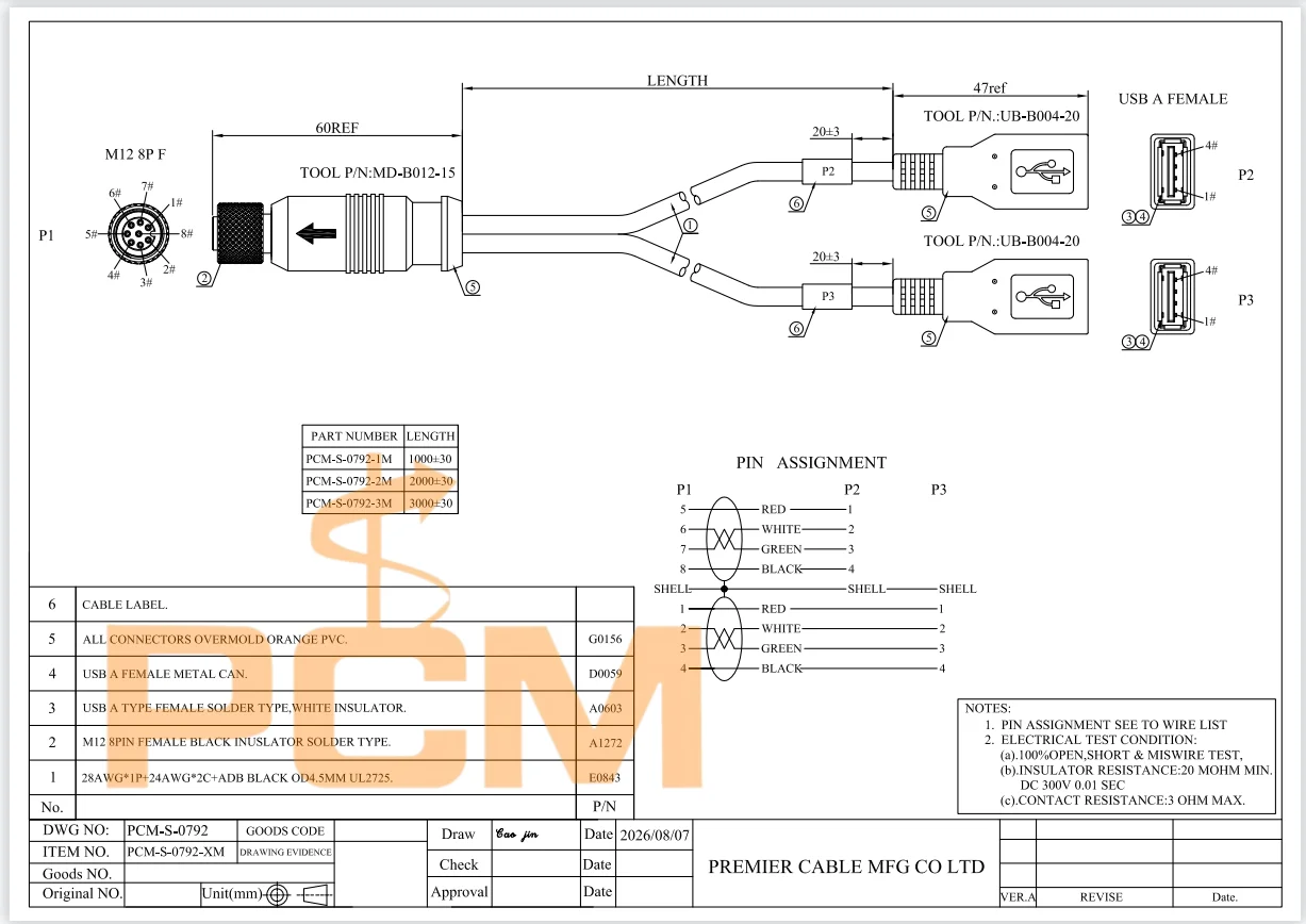 M12 A-Code 8-Pin auf Dual-USB-A 2-Port-Adapterkabel Industrielles Datenübertragungs-Verbindungskabel für Automatisierungssteuerungsgeräte – Detail 3