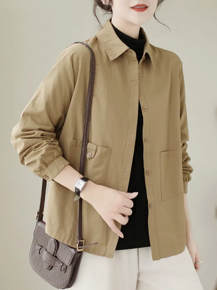 

Женская хлопковая длинная куртка Sve irt Jaet, верхняя одежда свободного кроя, модный возрастной топ, повседневный топ на пуговицах