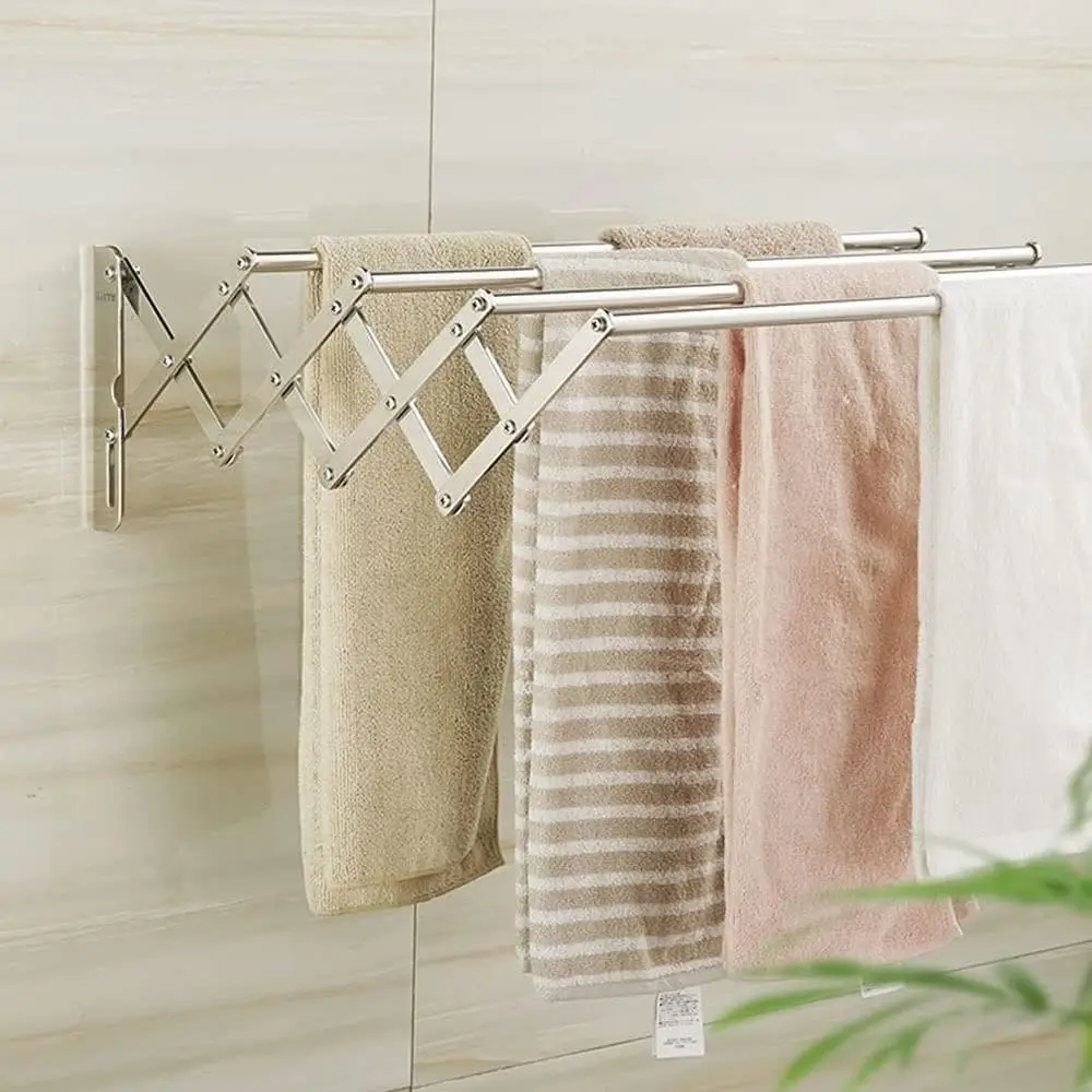 Space-Saving Wall-Mounted Clothes Drying Rack, Adjustable Indoor/Outdoor Retractable Hanger, Easy Install, 4 Tracks, 70cm