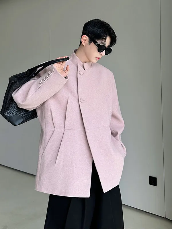 

Мужской шерстяной пиджак TANGZ Studio свободного кроя с регулируемой талией и воротником-стойкой, классическое повседневное однобортное пальто