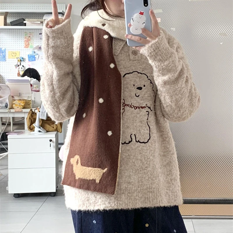 Deeptown-suéteres de estilo japonés Kawaii para mujer, Jersey de punto de estilo pijo dulce de dibujos animados, suéteres sueltos de manga larga Cutecore