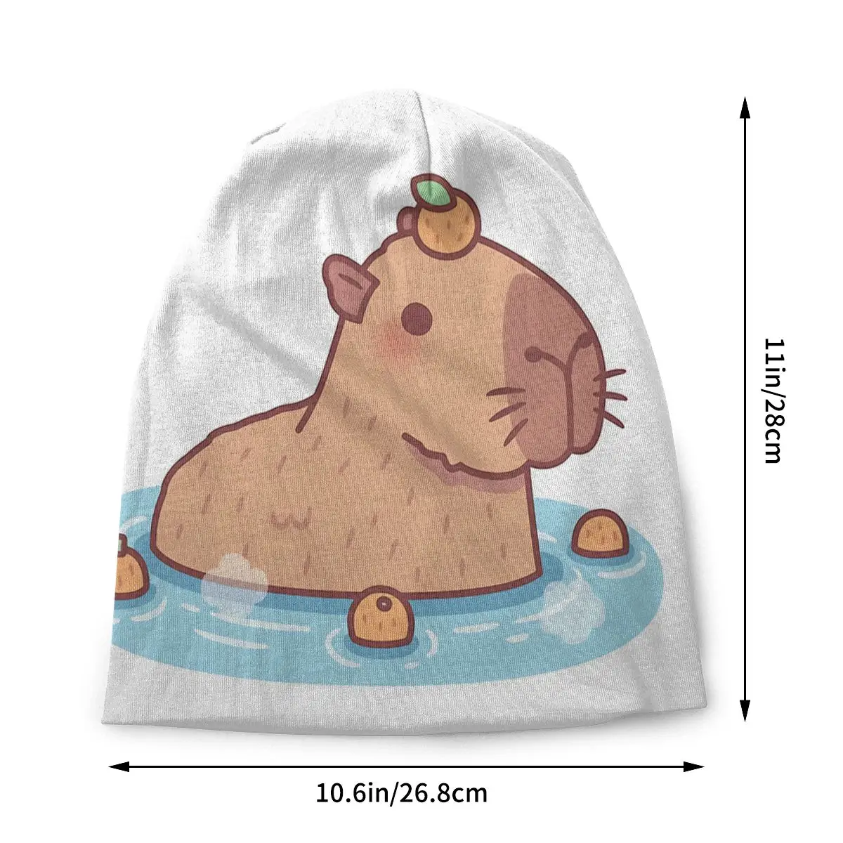 Cute Capybara With Orange On Head Chilling In Hot Spring Autumn Female Thin Beanies Casual Unisex Skullies Bonnet Hats