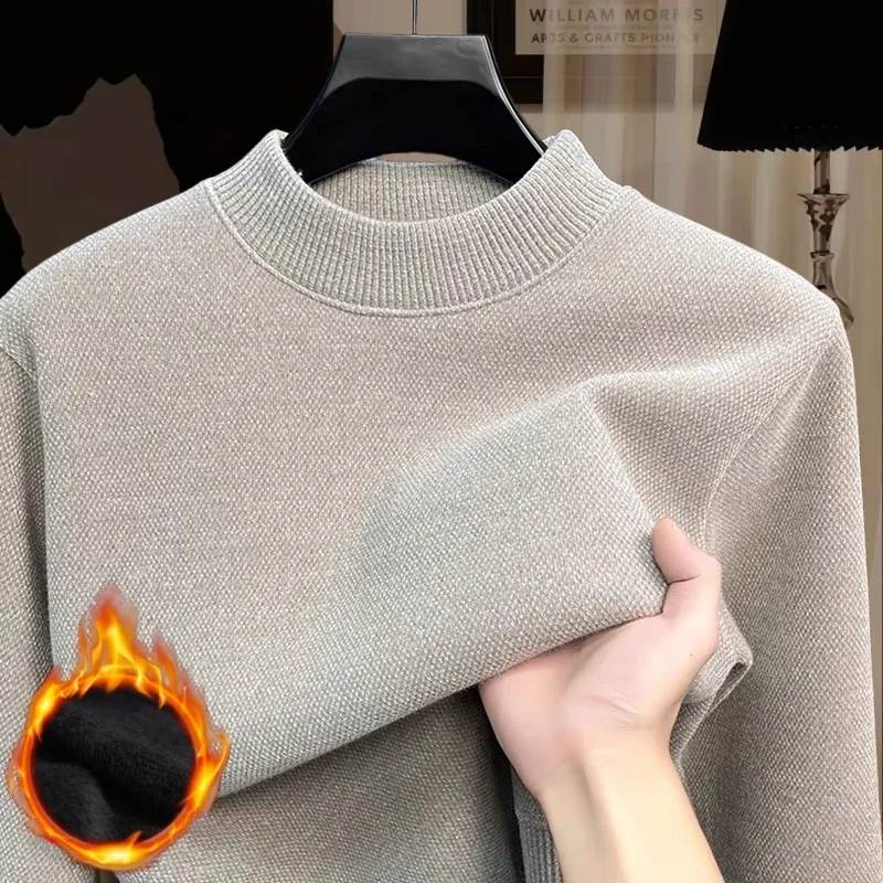 

High end men's classic brand new velvet warm knitted sweater hot selling in autumn and winter soft round neck pullover sweater