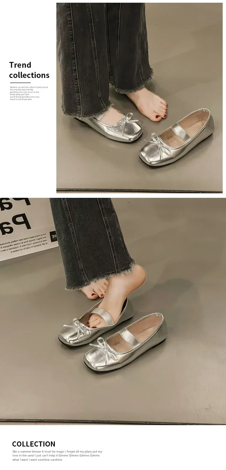 Vintage Frühlings-Slip-On Ballerinas für Damen, Komfortable Eckige Spitze, Weiche Sohle, Lederschuhe, Damen 2026 Mary Jane Schuhe – Detail 8