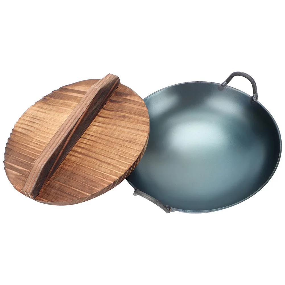 

1Set Miniature Iron Wok with Wood Lid Realistic Kitchen Accessory for Mini House Decoration Pretend Cooking Play Creative