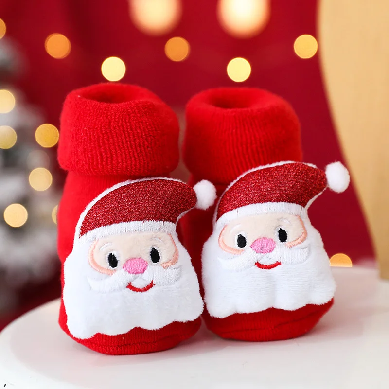 Children Christmas Floor socks Winter Terry Thicken Thermal Baby Long Anti-slip Socks Newborn Cute Cartoon Stocking 0-3 Years