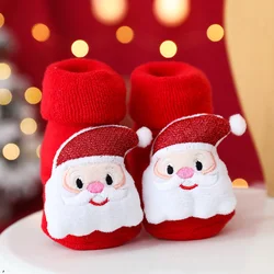 Children Christmas Floor socks Winter Terry Thicken Thermal Baby Long Anti-slip Socks  Newborn Cute Cartoon Stocking 0-3 Years