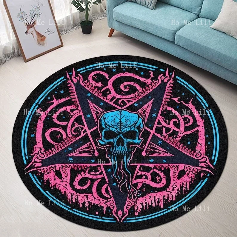 Pentagram Cthulhu Skull Round Rug Lovecraftian Magic Circle Carpet Witch Gothic Goth Home Decor