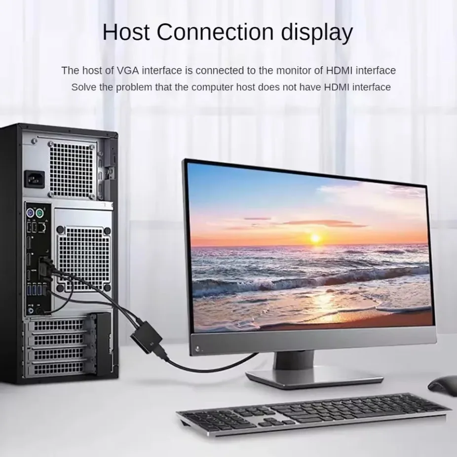 HD 1080P VGA to HDMI-Compatible Converter VGA Adapter with 3.5mm Audio Video Cable VGA Input HDTV Output for Laptop TV Projector