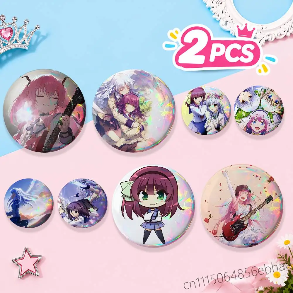 FOR Angel Beats Yuri 2Pcs Round Badge Set Button Brooch Pin, Anime Game Fans Collectible Decor & Birthday Gift