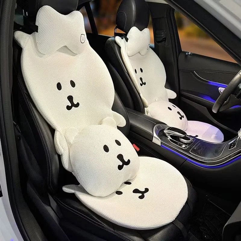 Anime Chiikawa Joke Bear Linen Car Seat Cover Multi-piece Set Breathable Anti-slip All Seasons Creative For Car Office Chair