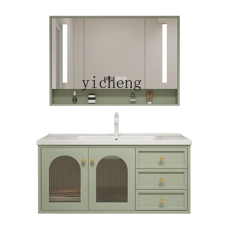 

ZC Oak Bathroom Cabinet Ceramic Whole Washbin Wash Basin Cabinet Combination Wash Basin Cabinet Washstand