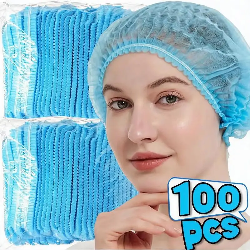 100 PCS Disposable Non Woven Bouffant Caps Breathable Anti Hair Shedding For Restaurants Cafes Kitchens Food Service Workplaces