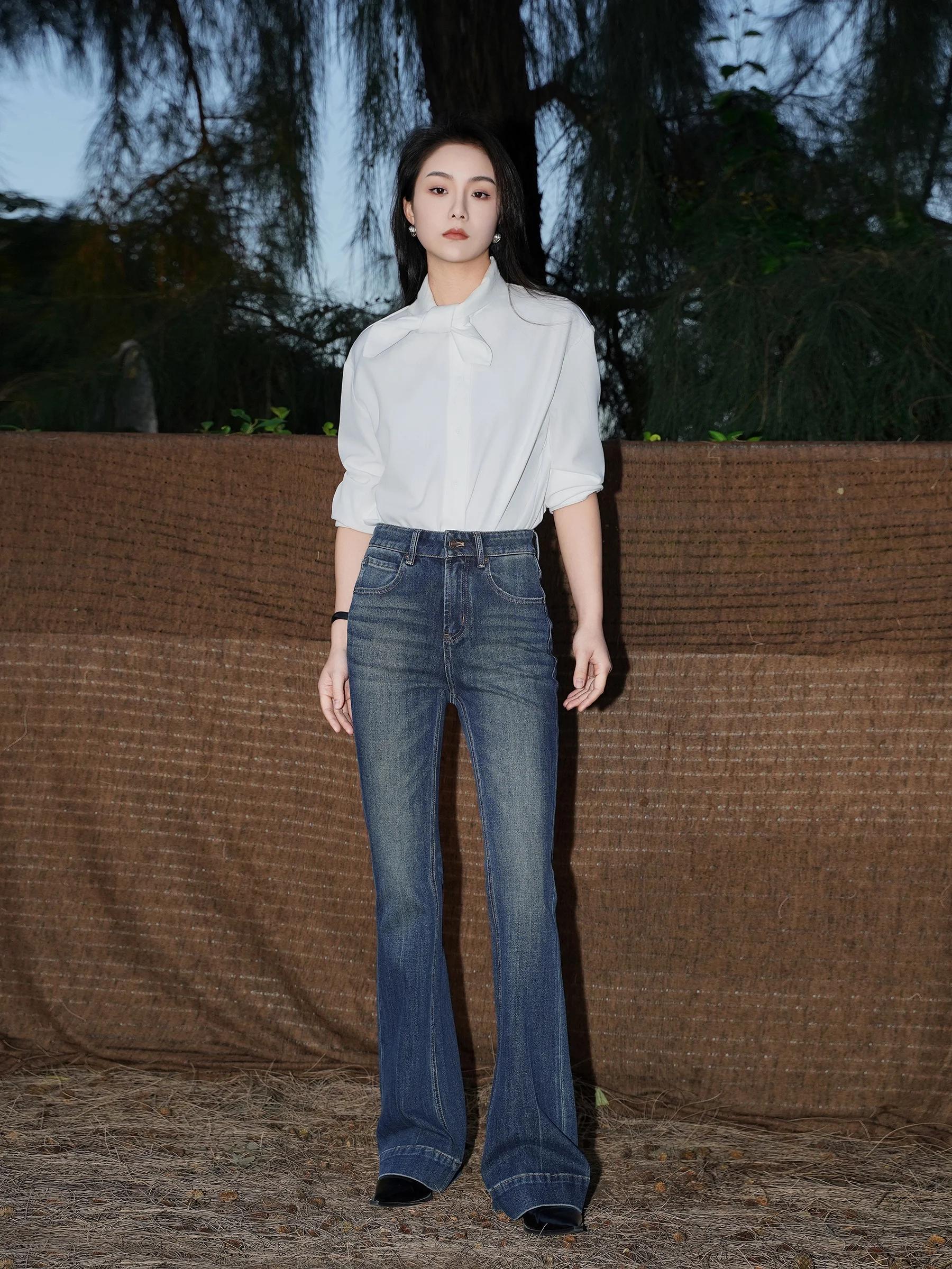 

Расклешенные джинсы с высокой талией, женские супермодельные брюки в стиле ретро, утягивающие хлопковые эластичные джинсовые повседневные брюки