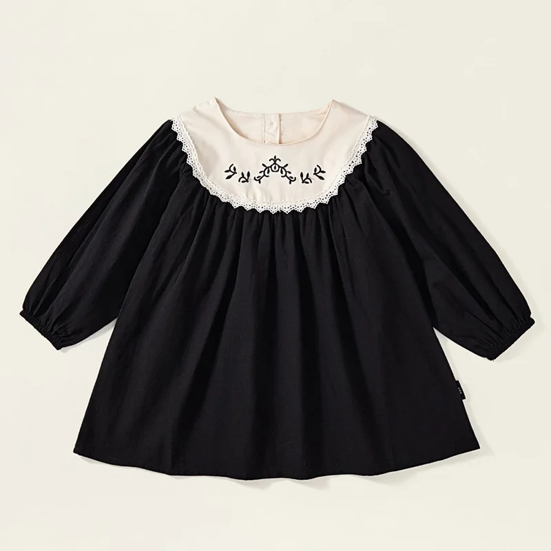 2024 New Spring Baby Girl Party Dress Long Sleeved Cotton Splicing Embroidery Dress Sister Clothing Kids Princess Dresses