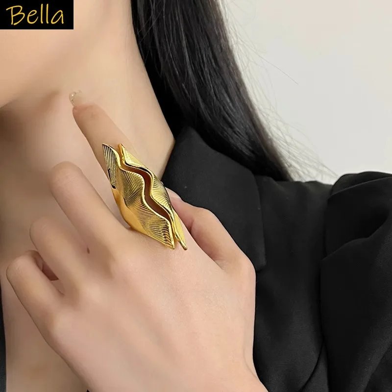 

unique ring for women luxury jewelry metal gold silver color wave shell opening ring large