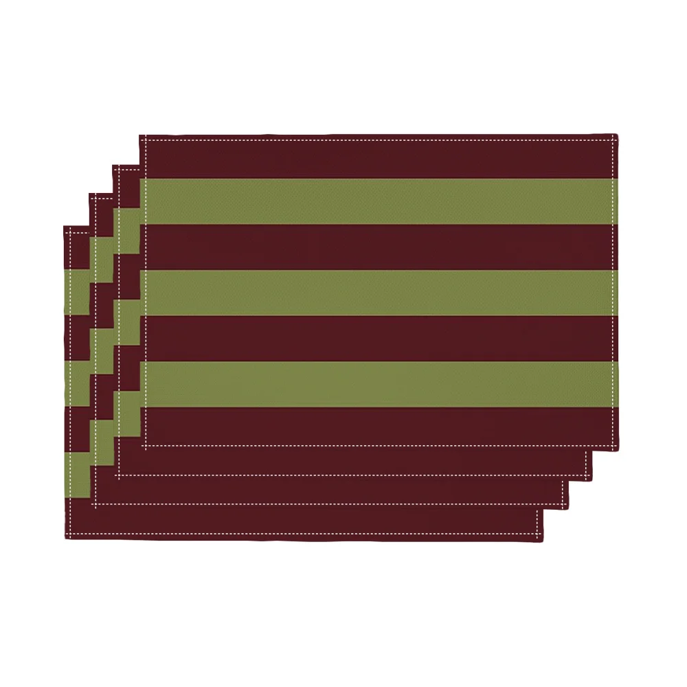 A Set of 4 American-Style Placemats Featuring an Alternating Green And Gray Striped Design Suitable for Various Kitchen Decor