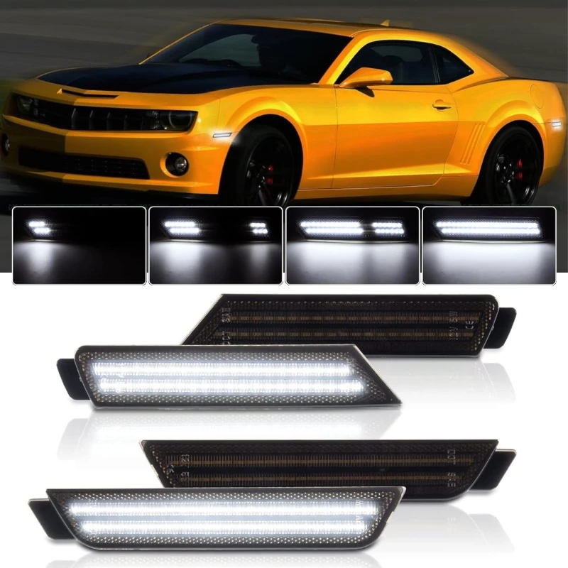 4Pcs Car Dynamic LED Side Marker Lights Turn Signal Lamp Accessories For Chevy Camaro 2010-2015