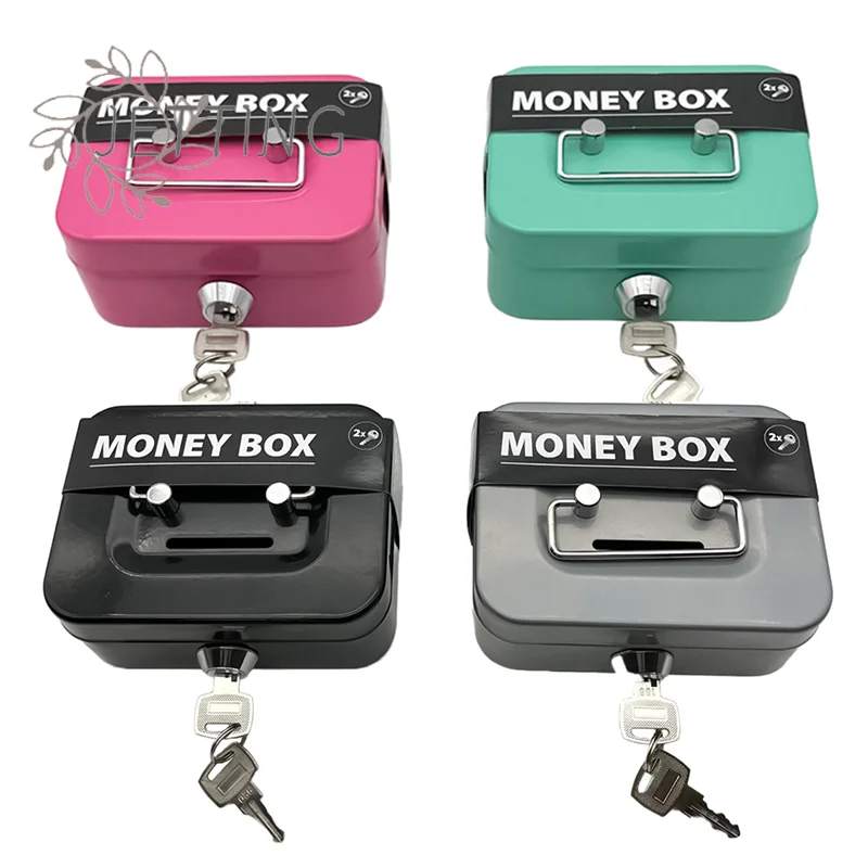 (SMTGDP11)Money Safe Box Lockable Cash With Key Portable Piggy Box Made Of Metal Small Security Lock Box Sturdy Coin Boxes Kid