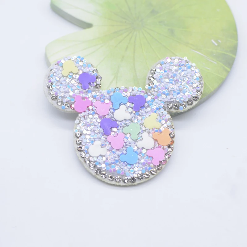 6Pcs 52*42mm Clay Sprinkle Mouse Head Rhinestone Applique for DIY Clothes Decor Patches Headwear Hair Clips Bow Accessories