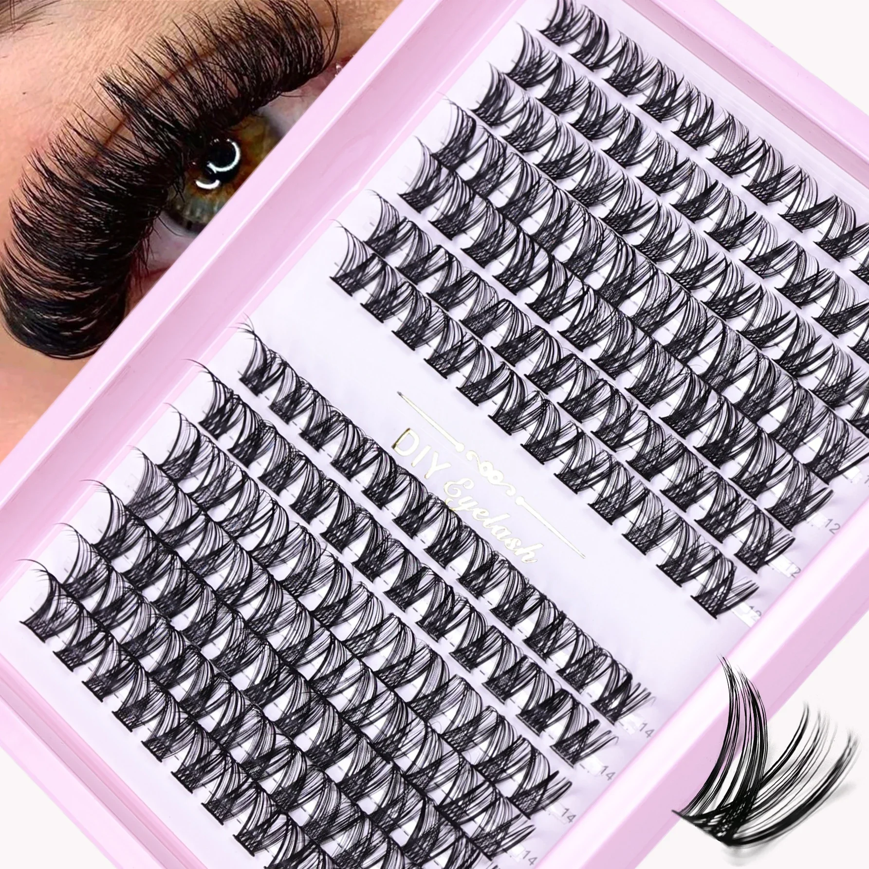 Lightweight Natural D Curl Individual Lashes 10-16mm Mixed Cluster Eyelashes Adjustable Length for All Eye Shapes