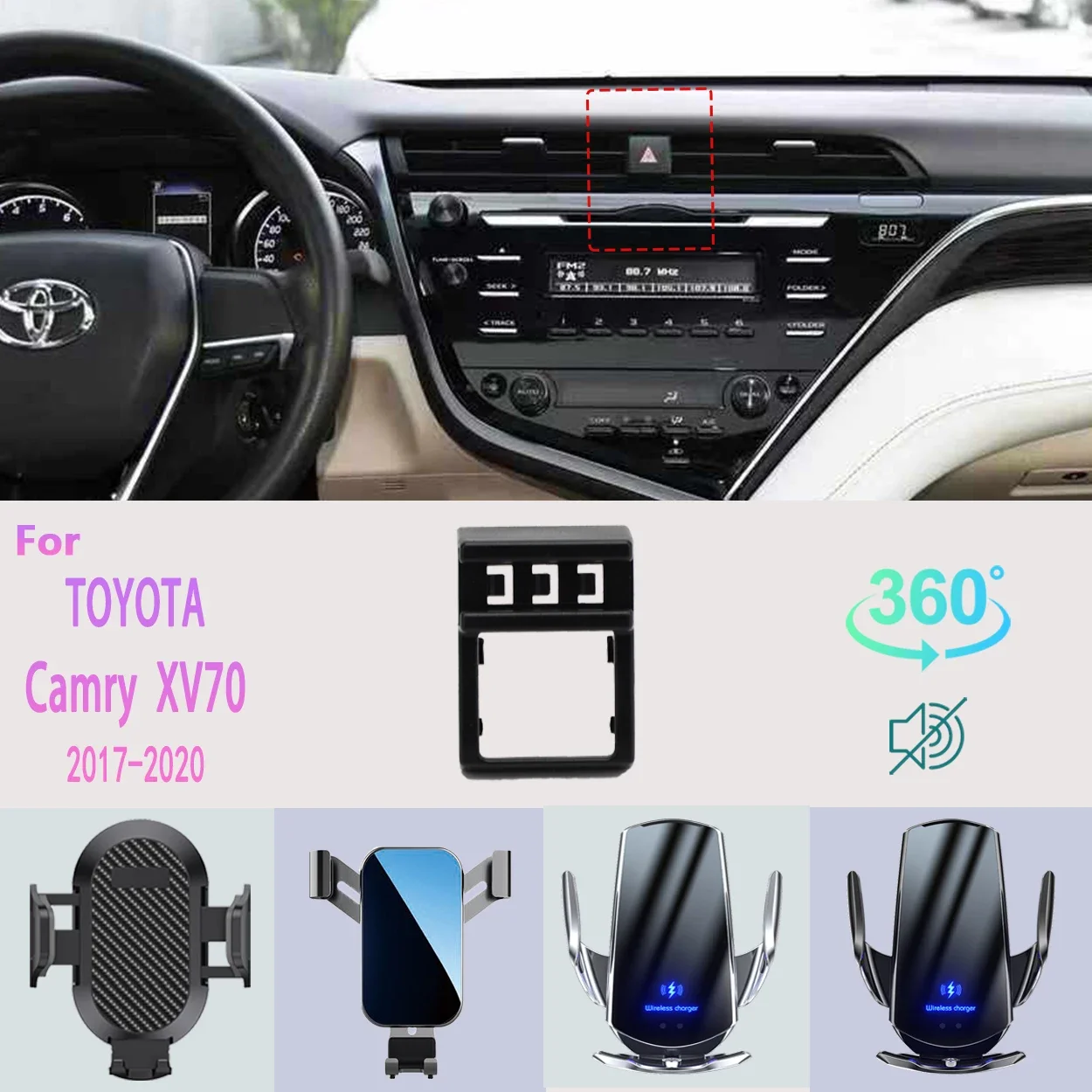 For Toyota Camry XV70 2017-2020 Car Specific Phone Holder with Wireless Charging and 360° Rotation Dashboard Mount