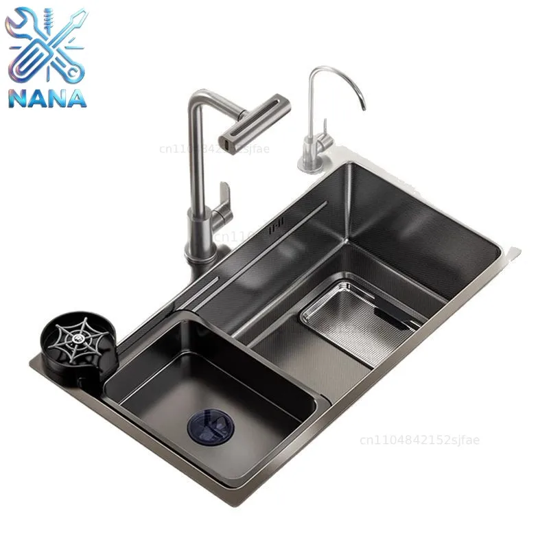 Black 304 Stainless Steel Kitchen Sink Large Single Sink Undercounter Vegetable Wash Basin Household Dishwasher Wash