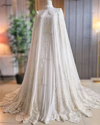 Islamic Muslim Wedding Dress New 2024 Appliques Lace A-Line Chiffon Robe Mariage Femme Plus Size Women Bride Gowns with Cape