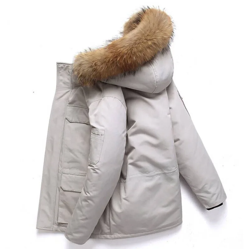 Fur Collar White Duck Down Winter Jacket Men Windproof Hooded Thicken Multi-pocket Down Coat Male Keep Warm -30 Degree Parkas