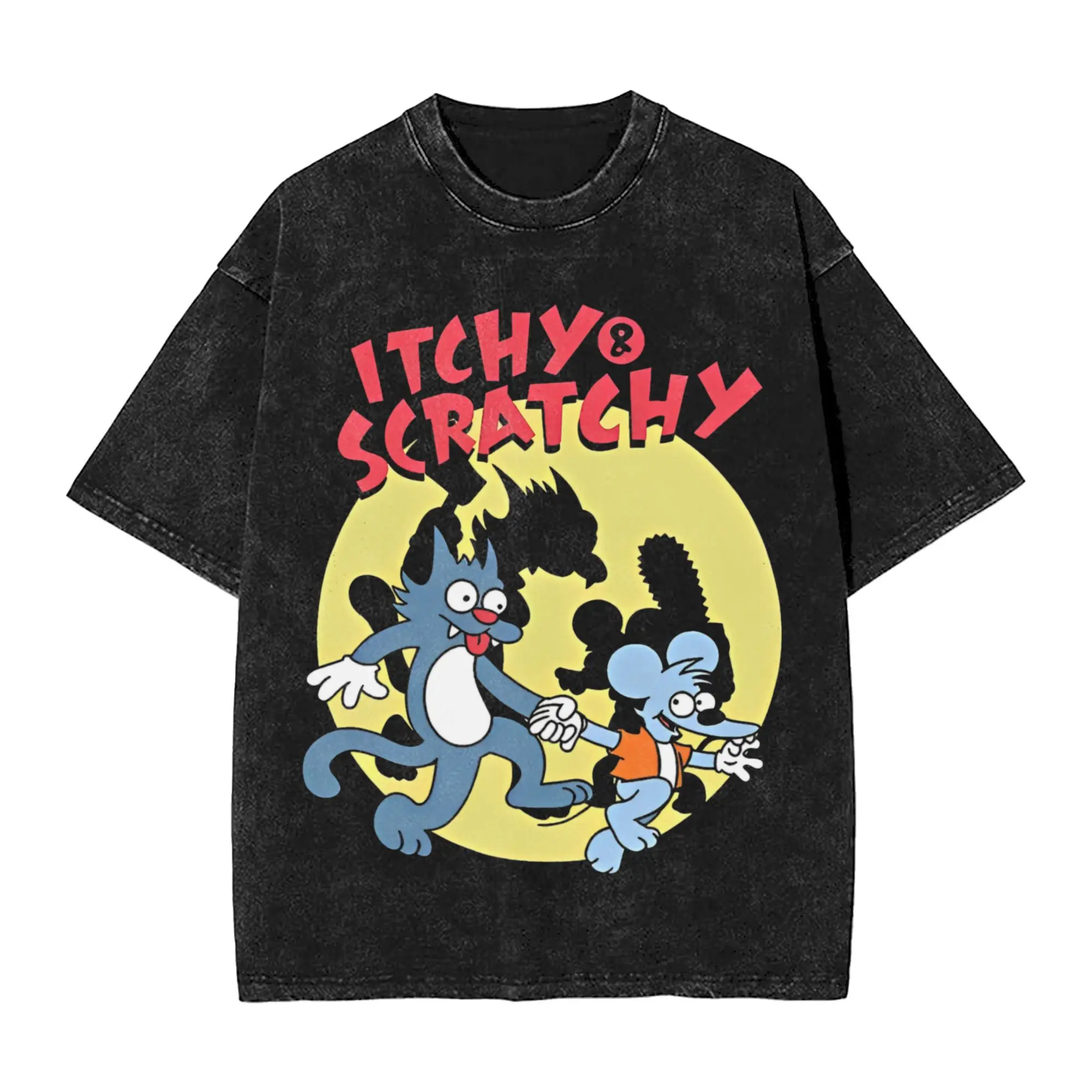 

Itchy And Scratchy Show T Shirt Hip Hop Washed Short Sleeve Street T-Shirts 90s Cool Men Women Tops Streetwear Summer Tee Shirt
