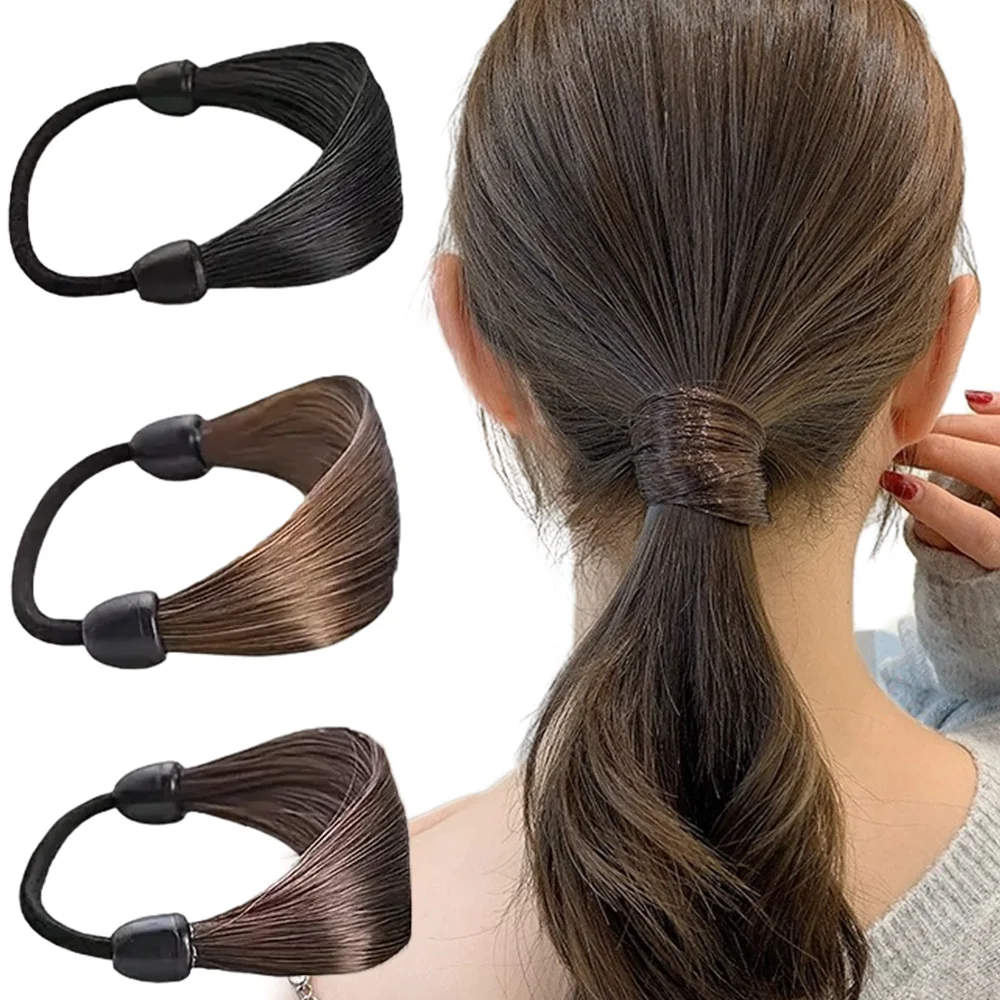 1/5 pçs peruca decoração cordas de cabelo elástico anel de cabelo simular sintético escondido borracha cabeça laços rabo de cavalo titular acessórios para mulher