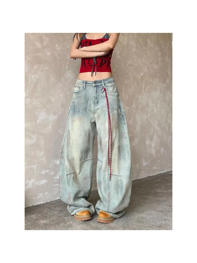 

Retro Casual Full Length Pants Sexy 2000s Blue High Waist Baggy Emo Denim Trouser Women's Vintage Harajuku Loose Jeans