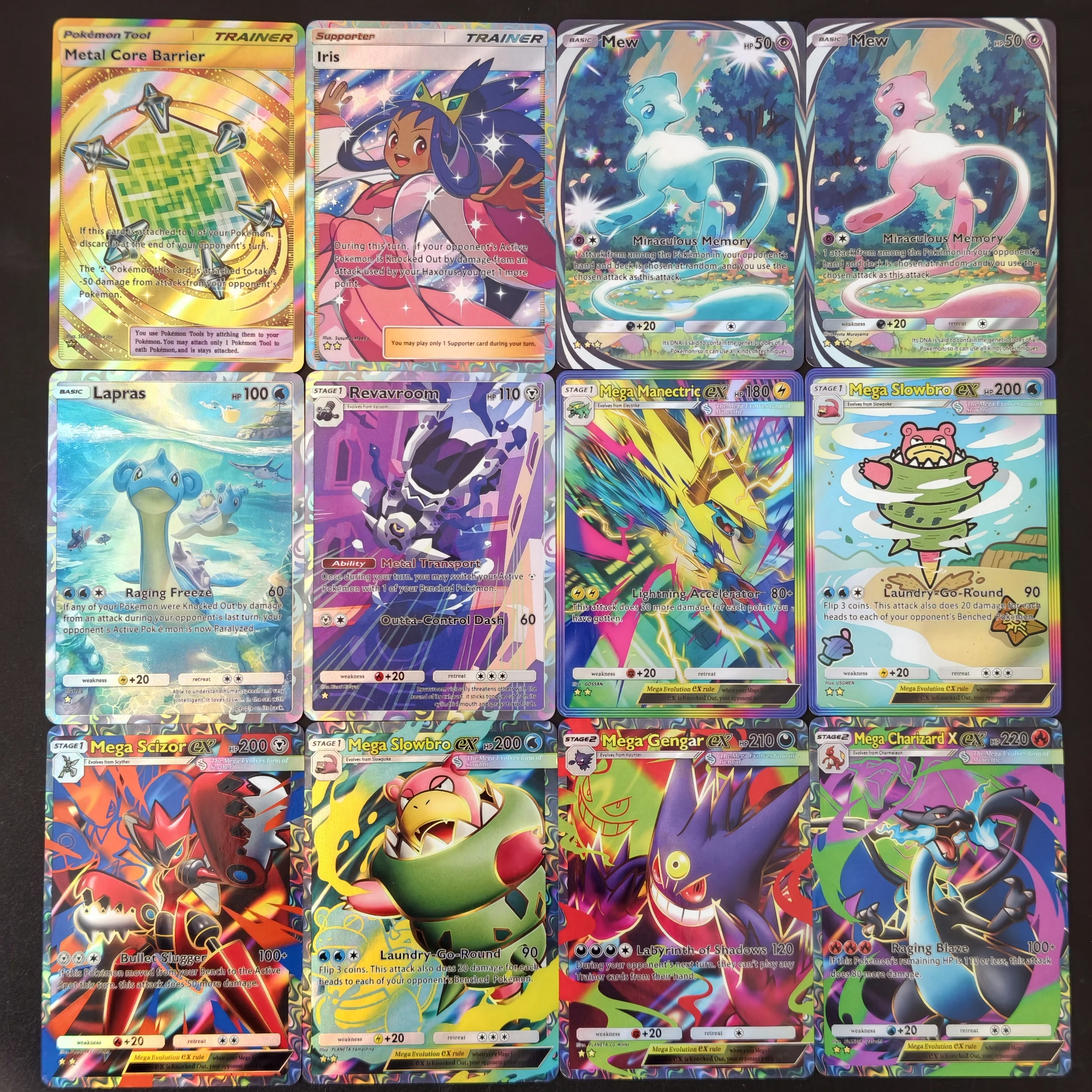 Pocket Collection Card PKM Mega Manectric EX Slowbro Gengar Charizard Metal Core Barrier Holo Foil Card DIY TCG Advanced Card