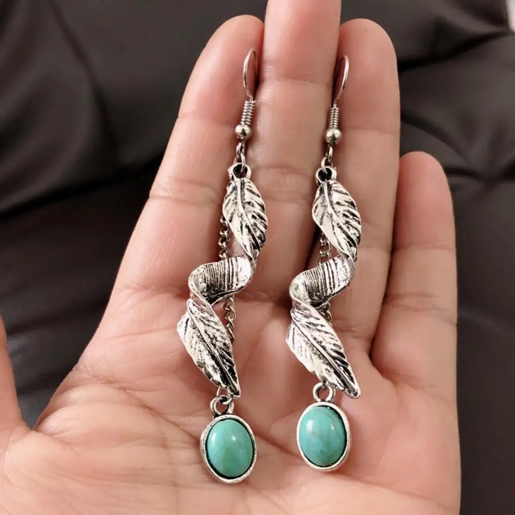 Spiral Drop Earrings Bohemian Style Swirling Feather Earrings with Faux Turquoise Retro Anti-allergy Dangle for Women for Prom