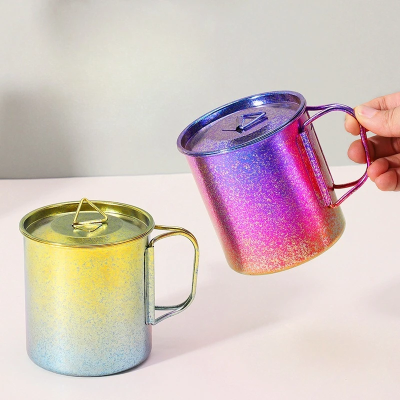 High Beauty Rainbow Color Pure Titanium Mug Outdoor Hiking Camping Accessories with Handle Coffee Cup Household Tableware New