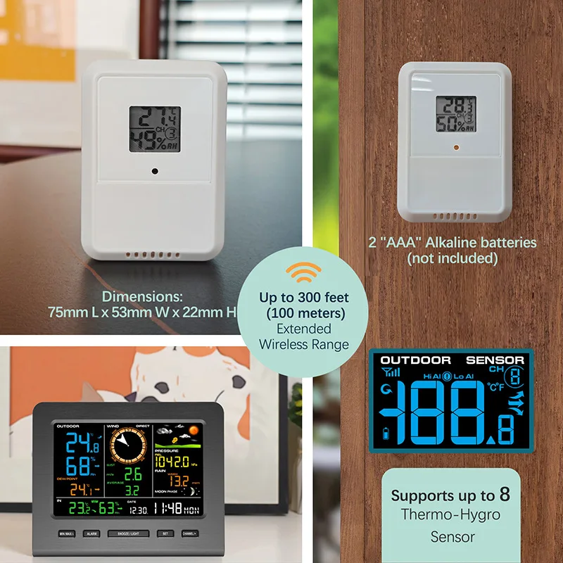 

Wireless Weather Clock Station | 8-way Temperature And Humidity Remote Monitoring Multi-scene Real-time Early Warning